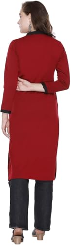 Image of Rosary Women's Winter Woolen Kurti Embroidered Straight Fit Ethnic Wear with 2 Side Pockets
