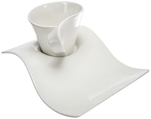Villeroy & Boch - Newwave Caffè Cappuccino Tassen Set, Spülmaschinenfest, Mikrowellensicher, Cappuccinotassen, Kaffee Geschirr Set, Tasse, Untertasse, Löffel, Premium Porzellan, Edelstahl