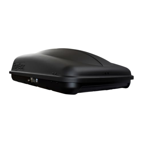Rameder TopBox 350L Dachbox, Schwarz Matt, Auto Dachkoffer mit Rechtsseitiger Öffnung, Schnellspannbefestigung