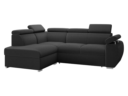 Mirjan24 Canapé d'angle Boston convertible et coffre de lit, canapé d'angle avec appuie-têtes réglables, coin rembourré, canapé L, pieds chromés,...