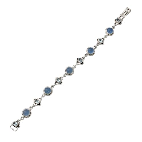 NOVICA Artisan Handmade Blue Topaz Chalcedony Link Bracelet with Sterling Silver India Serenity Airy Birthstone [7.75 in L x 0.4 in W] ' Serene Azure'2