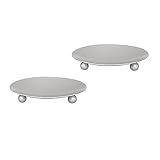 Candle Holder Decorative Iron Plate,Candle Stand for LED & Wax Candles,Spa,Bathroom,Weddings,4.33x0.78inch,Set of 2 (Silver)