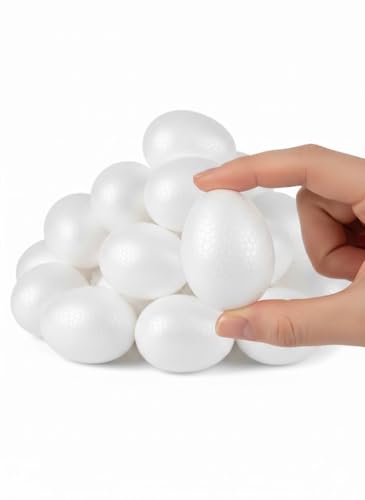 TC Toys - 48 Pack White Polystyrene Foam Easter Eggs 5.5cm Plain Craft Eggs Bulk Unpainted Styrofoam Shapes for Kids Painting Decoupage Bonnet Making & DIY Art Projects