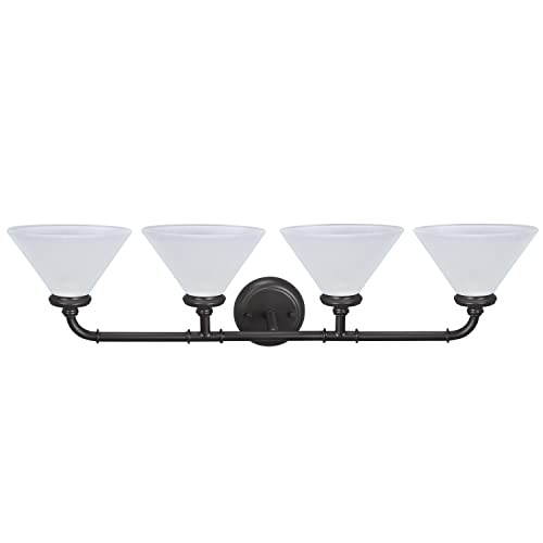 Image of Aspen Creative 62148, Four Metal Bathroom Light Fixture, 6-1 /2 inch Wide, Transitional Design in Oil Rubbed Bronze with Frosted Glass Shade Vanity WALL