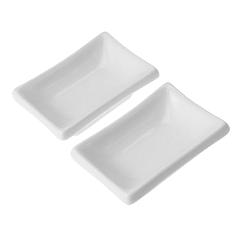SOLUSTRE 2Pcs Pure White Ceramic Snack Serving Tray Rectangular Soy Sauce Dish for Dips and Condiments Appetizer Plates for Everyday Use and Gatherings