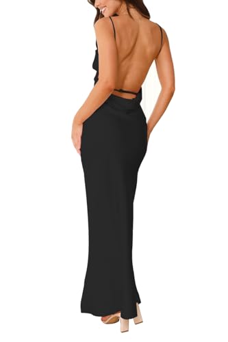 Summer Satin Maxi Dresses for Women 2025 Elegant Classy Silk Formal Sleeveless Open Back Spaghetti Strap Wedding Guest Dress