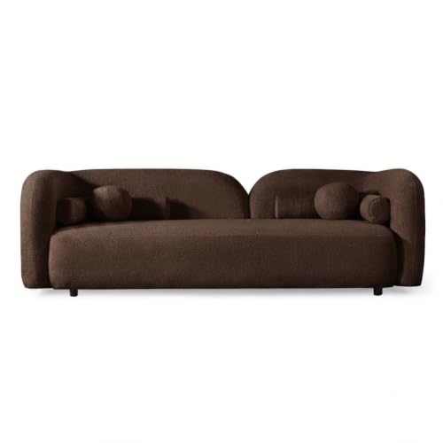 Image of CRAFTCITY Curved 3 Seater Cloud Sofa Upholstered 3 Seater Sofa for Living Room Bedroom Home Office Meeting Room Velvet Fabric Sofa (Brown)