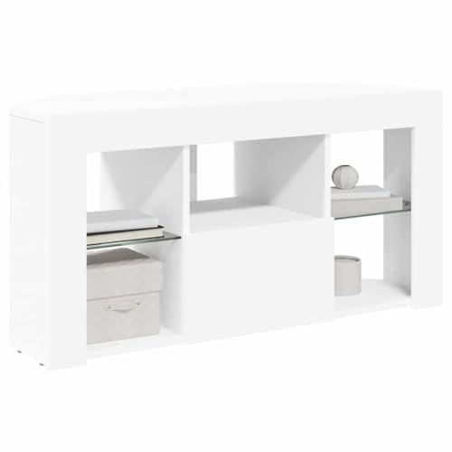 vidaXL Meuble TV LED d'Angle Blanc 100 x 40 x 50 cm Bois d'ingénierie, Meuble TV contemporain, Rangement moderne, Centre de divertissement durable, Unité...