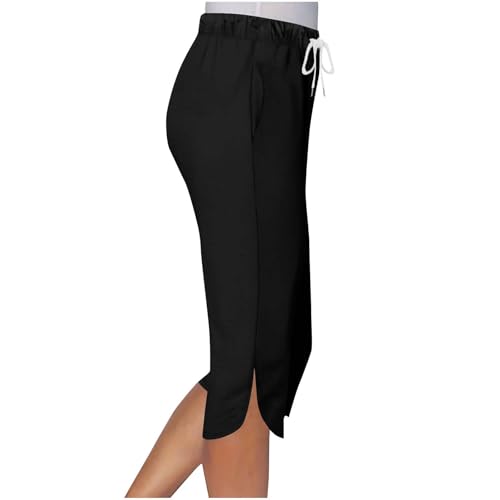 Capris Pants for Women Summer Elastic Waist Capris Drawstring Capri Workout Pants Cropped Pant with Side Slits 20254