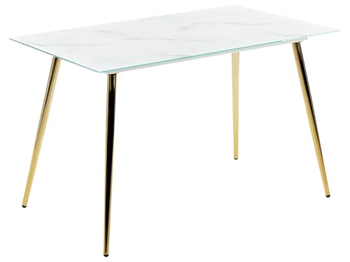 Beliani Table à Manger Effet Marbre et Doré en Verre et Acier 120 x 70 cm Pieds Fins Mulga