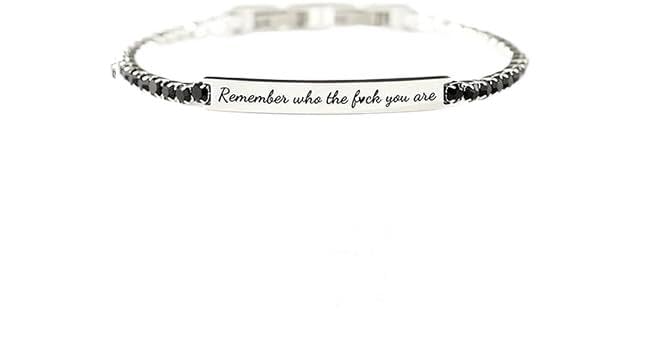 Remember Who The Fuck You Are Bracelet, Motivational Crystal Energy Chain Bracelets Inspirational Stainless Steel Engraved Bracelet For Women Men Jewelry Gift