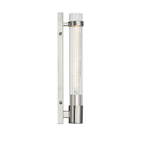 Image of Savoy House 9-996-1-109 Willmar Industrial Modern Clear Ribbed Glass Rectangular Wall Sconce, 1-Light 60 Watt, 16 inch H x 5 inch W, Polished Nickel