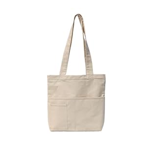 Ecodott Women’s Cotton Tote Bag with Zipper & Pockets | Casual Shoulder Handbag | 100% Organic Cotton Canvas Tote Bag for School, College, Work & Daily Use