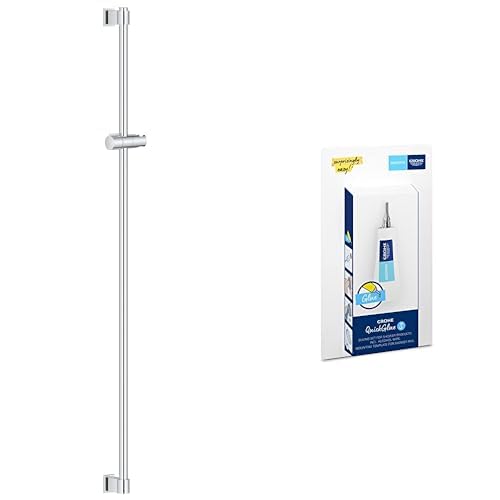 Grohe Vitalio Universal QuickFix & QuickGlue S - Asta doccia 115 cm (con supporti a parete, elemento scorrevole e supporto girevole, forza di tenuta massima 20 kg), facile da montare, cromo, 26970001
