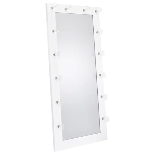 Pemberly Row Glass Full Length Floor Mirror with Lighting in White and Mirror