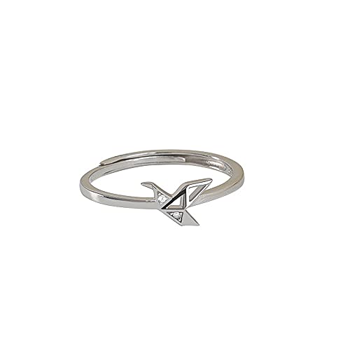 Origami Paper Crane Sterling Silver Rings for Women Adjustable Open Crystal Statement Stacking Promise Ring CZ Lucky Bird Tail Finger Band Engagement Ring Cute Jewelry Gifts BFF Birthday