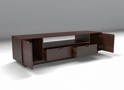 Image of DRIFTINGWOOD Malvina Sheesham Wood Entertainment Tv Unit for Living Room | Free Standing Movable Low Height Tv Cabinet Sideboard | Tv Table with 2 Drawer, 2 Door Cabinet Storage | Walnut