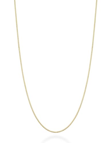 Miabella Italian 925 Sterling Silver or 18K Gold Plated Silver Thin 1mm Box Chain Necklace for Women, Made in Italy (YG, Length 20 Inches)