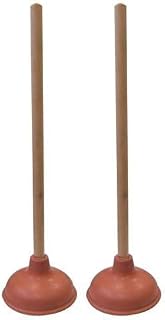 Supply Guru SG1976 Heavy Duty Force Cup Rubber Toilet Plunger with a Long Wooden Handle to Fix Clogged Toilets and Drains (18"). 2-Pack