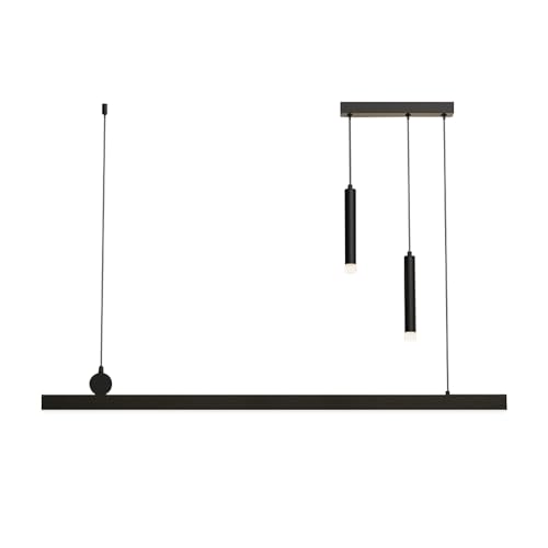 Lampe à Suspension Moderne Ultra-Mince En Métal Noir Linéaire pour Salle à Manger Îlot de Cuisine Et Salon (Lumière Tricolore 120 cm)
