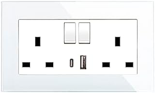 5 Pack CNBINGO Double Switched Socket with 2 USB Charging Ports, White Crystal Glass Panel Wall Outlet, 2 Gang 13 Amp Electric Power Socket