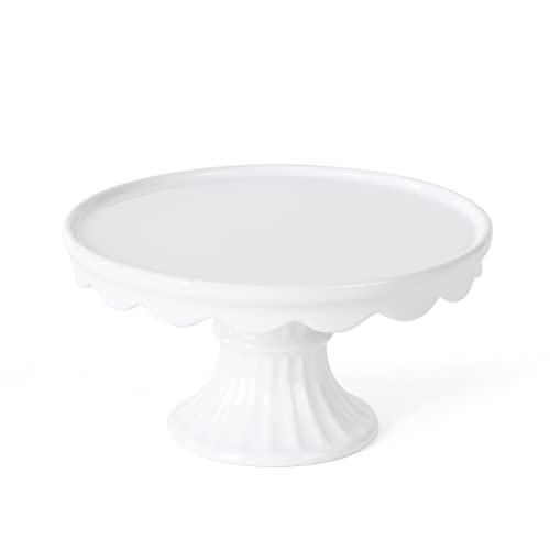 Martha Stewart Patterson 10" Round White Stoneware Pedestal Cake Stand, 5.1" Tall - Fits 9" Cakes | Elegeant Display Plate Stand for Parties, Weddings & Desserts by Martha Stewart - Used condition - US$32.92