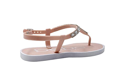 bebe Girls' Sandals - Rhinestone Flat White Thong Sparkly Kids Sandals, Girls Dress Jelly Flip Flop Shoes, Girl Shoes for Wedding, Summer and Spring Dress Size3