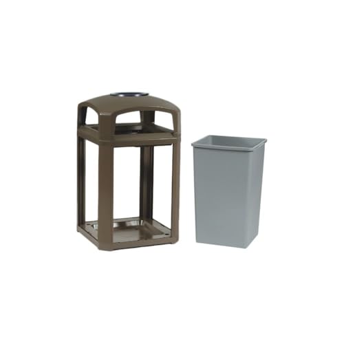 Image of Rubbermaid Commercial Products Landmark Dome Top Trash Can Frame, 35-Gallon, Sable, with Liner and Ash Tray, Large Indoor /Outdoor Waste Container for Mall /Gas Station /School /Hospital /Office /Lobby