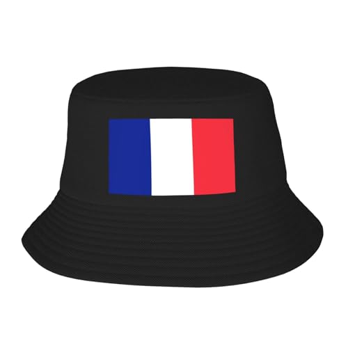 French Flag Adult Bucket Hat - UV Protection, Suitable for Outdoor Fishing Hiking Beach Vacation Black