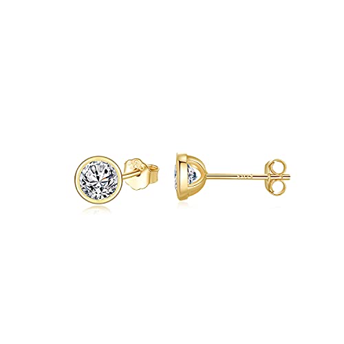 SNORSO Boucles d'oreilles Femme Argent 925, Clous d'oreilles Plaqué Or Avec Zircone Cubique 3mm pour Femme Fille
