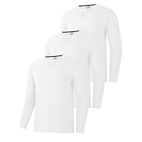 Holure Men's 3 Pack Cotton Shirts, Long Sleeve Crewneck Casual Tees, Classic Regular-fit Shirt Winter Basic Tops White/White/White 07-L