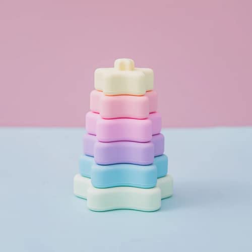Image of Baby Step Silicone Baby Stacking Rings - Teething Rings Toy, Star Shaped Soft Sensory teether, Early Developmental Educational Baby Travel Toy 6 Pieces Portable Montessori Toys