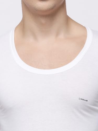 Image of Dollar Lehar Men Combed Cotton Round Neck with Sleeve Vest -White