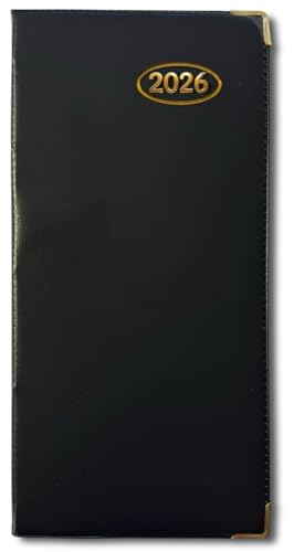 PaulStore 2027 Slim Line Week to View Padded Diary Metal Corner Case Bound Planner with Ribbon Marker (Black)