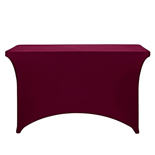 Image of FORLIFE 2Pack Spandex Table Covers,Fitted Tablecloth for Rectangular Tables, Stretch Patio Table Covers, Universal Spandex Table Cover for Wedding, Banquet, Party (4ft, Burgundy)
