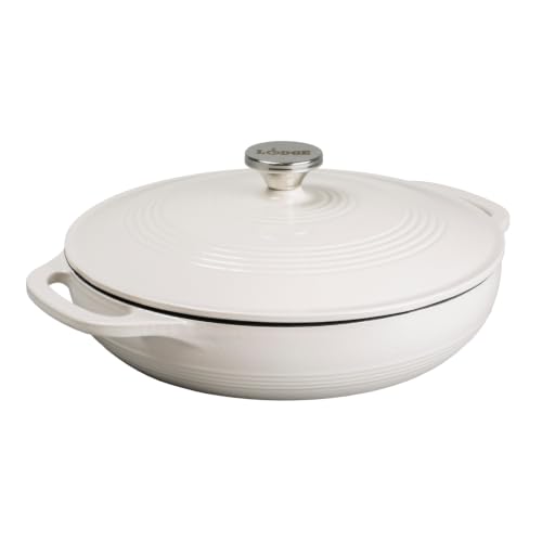 Lodge Essential Enamel Braiser - Refrigerator- & Oven-Safe up to 500° F - Heat-Retaining, Induction-Safe & PFAS-Free Enamel Cookware - 3.6 Quart, Oyster White