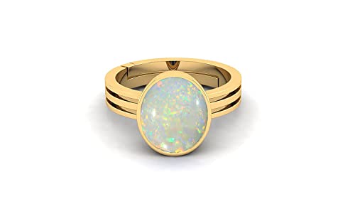 Image of 11.25 Ratti / 10.75 Carat Natural Certified AA++ Quality Australian White Opal Astrological Purpose Loose Gemstone Panchdhatu Gold Plated Ring for Man and Women(OX010)