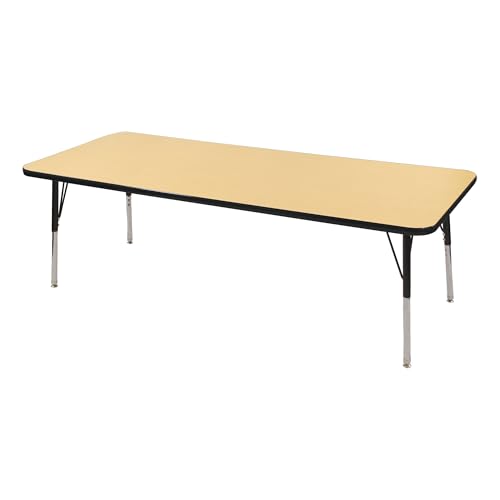 Norwood Commercial Furniture Adjustable Height Classroom Activity Table for Kids & Adults Rectangular Activity Table for School and Home Maple/Black 24 W x 60 L