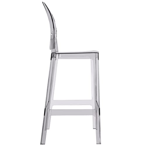 2Xhome Set Of 2 30” Seat Height Modern Contemporary Bar Stool With Oval Back Armless Polycarbonate Transparent Smoke #TOP5