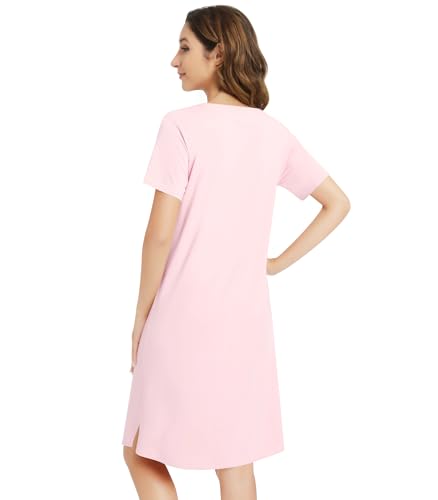 Image of NACHILA Nightgowns for Women-Viscose Made from Bamboo,Short Sleeve Nightshirts V Neck Sleep Shirt Loose Sleep Dress