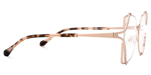 Image of Zeelool Metal Butterfly Glasses Classic Eyewear for Women Blue Light Blocking Glasses Anti Eyestrain Glasses ZJGM610701-01 Dark Gold, Oversize