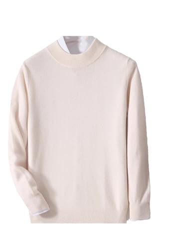 Men Merino Wool Sweater Spring Autumn Half High Collar Pullovers Sweater Long Sleeve Soft Knit Tops Ivory