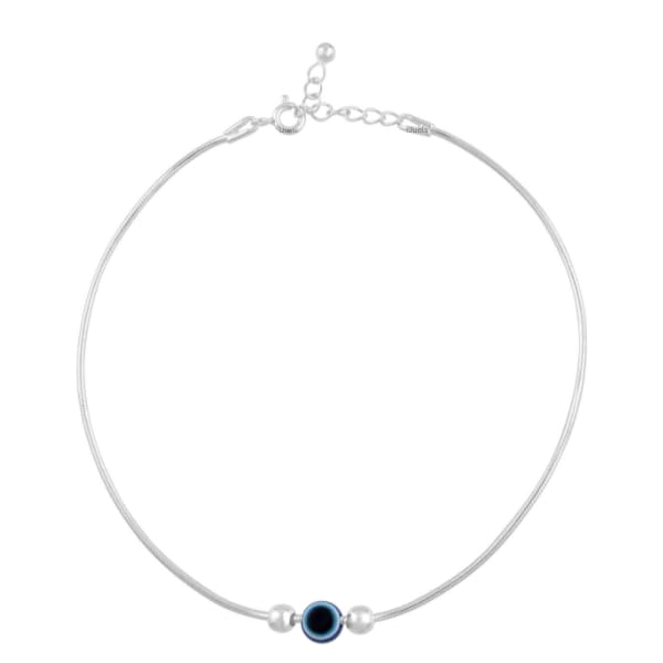Pure 925 Silver Evil Eye Ball Anklet Payal for Women (1PC) (10 inch + extention) With Cerificate of Authenticity