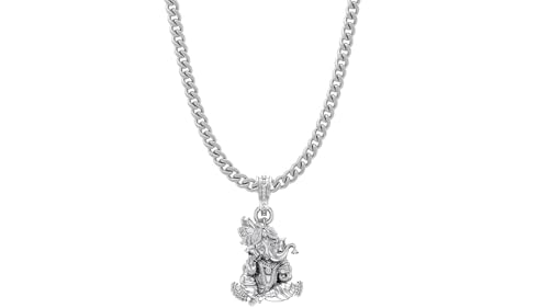 Pendentif argent Ganesh avec chaîne gourmette 56 cm pour homme et femme en argent massif 925