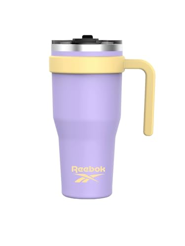 Reebok Stainless Steel Tumbler With Handle - 40oz Two Tone - Double Wall Vacuum Insulated - Leak Proof For Men & Women (Purple/Yellow)