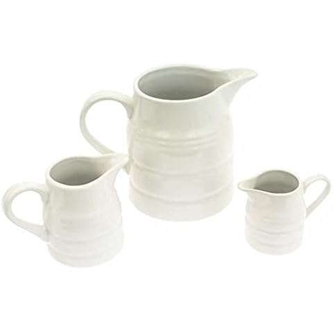 Set of 2 Traditional Churn Jug Ceramic Porcelain White 0.25 to 2 Pint Jug Cream Tea Coffee Water Serveware Kitchen Home (1 Pint) Cover
