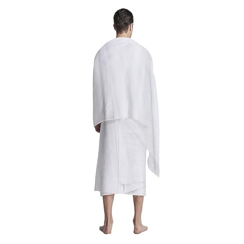 2Pcs Soft Ihram Towel Set Men's White Islamic Pilgrimage Ritual Towel Wrap Breathable Muslim Prayer Ihram Shawl Clothes Mecca Hajj Umrah Essentials, 82.67x41.33 Inches