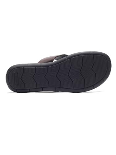 Image of Gabicci Mens Thong Slipper, Slip On Entry, (Size 40-45), Top Grain Leather, Casual Lounging Slipper, TPR Sole, Flat Heel, Sandy Trim Toe Post
