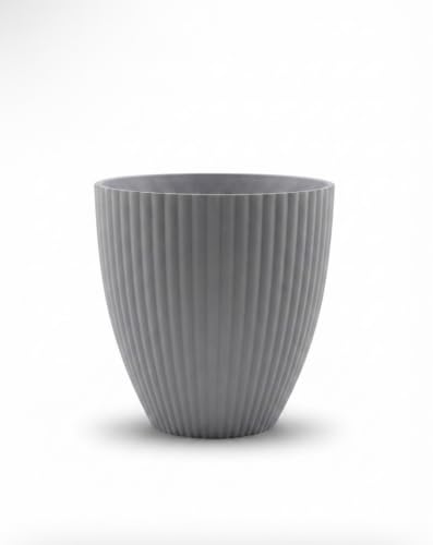 Image of Charcol Grey Plastic Flower Pot for Indoor & Outdoor Plants | Decorative Round Planter | Lightweight Garden Pot