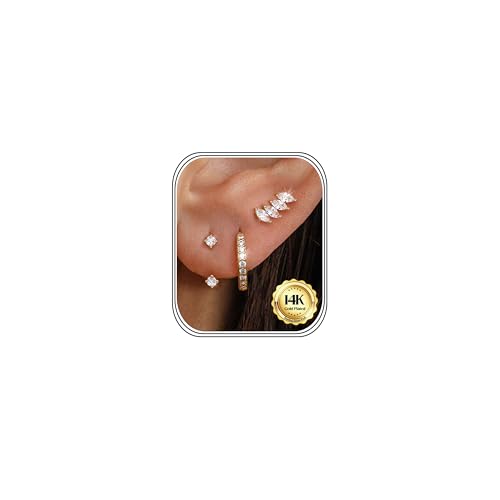 MILACOLATO 925 Sterling Silver Earrings for Women, 14K Gold Plated Small Huggie Hoop Earrings Sets...